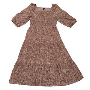 Annebouti Womens Smocked Midi Dress In Pink & White Animal Print - Size L, NWT